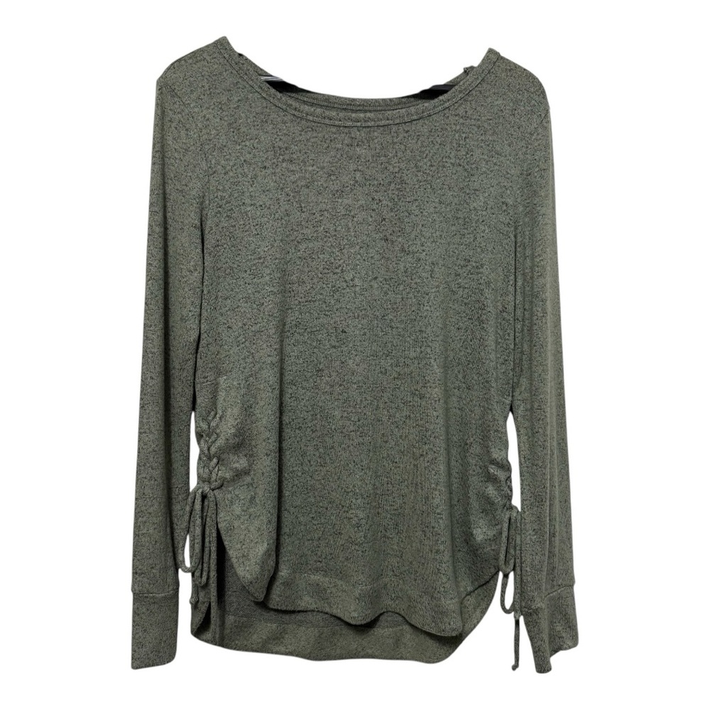 SO Long Sleeve Shirt Drawstring Sides Women’s Size Medium Heathered Green Knit